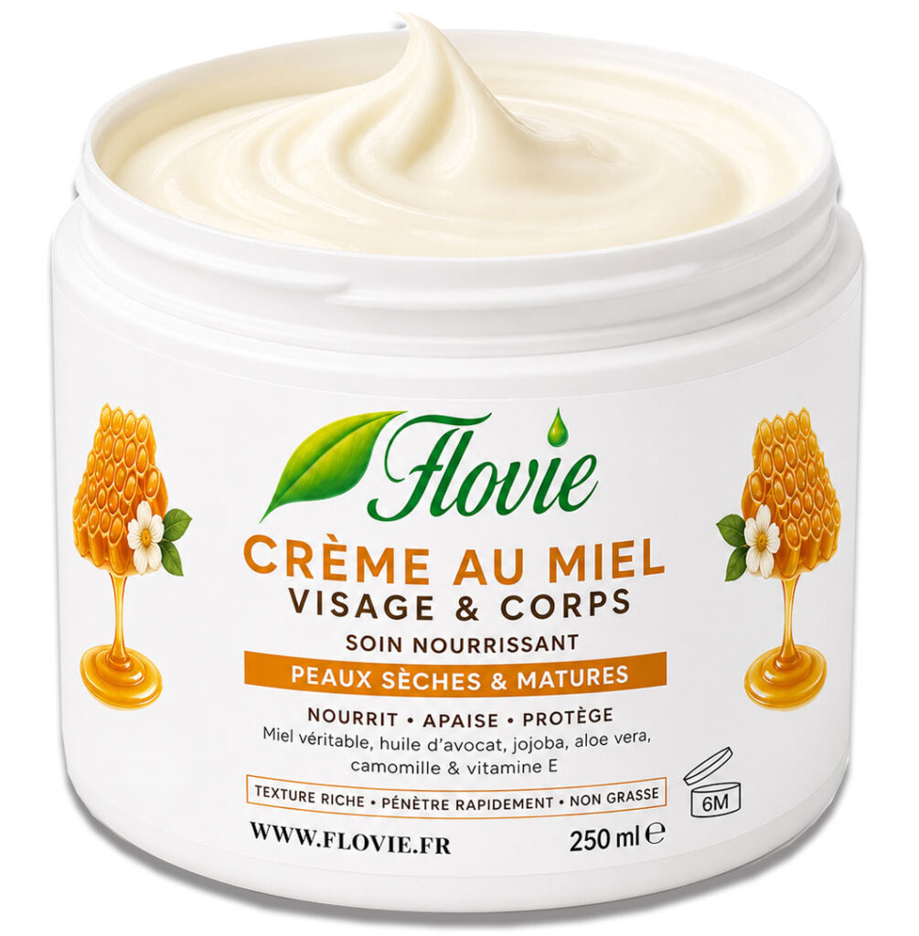 Pot de crème au miel visage et corps Flovie 250 ml pour peaux sèches et matures