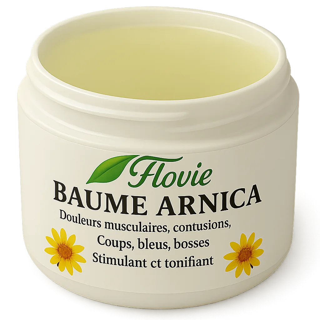 Baume à l'arnica Flovie, soin du corps pour muscles et articulations, idéal massage sportif et ecchymoses