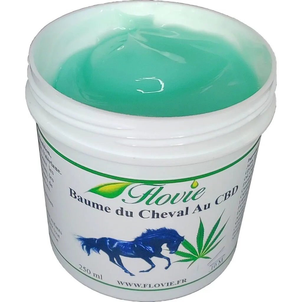 Baume du cheval au CBD Flovie — soulage douleurs musculaires et articulaires, apaisant aux plantes médicinales