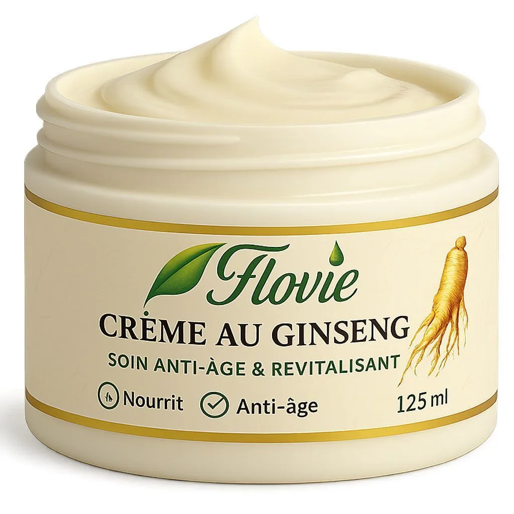Crème au Ginseng Flovie — soin nourrissant et revitalisant pour peaux matures sèches et sensibles, effet anti-âge